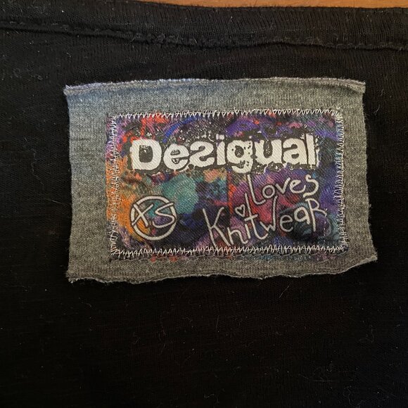 Quirky Vintage Desigual Long Sleeve Asymmetrical Cotton Stretch Knit Shirt, XS - Picture 7 of 8